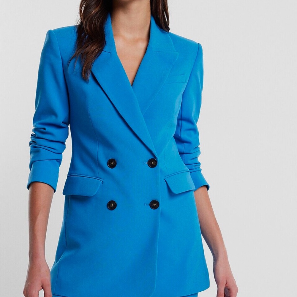 Double-Breasted Women's Blazer Jacket - Bright Blue